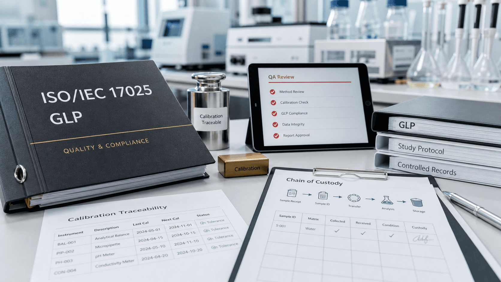 Quality records for ISO IEC 17025 accreditation, GLP documentation, and calibration review at ARE Labs