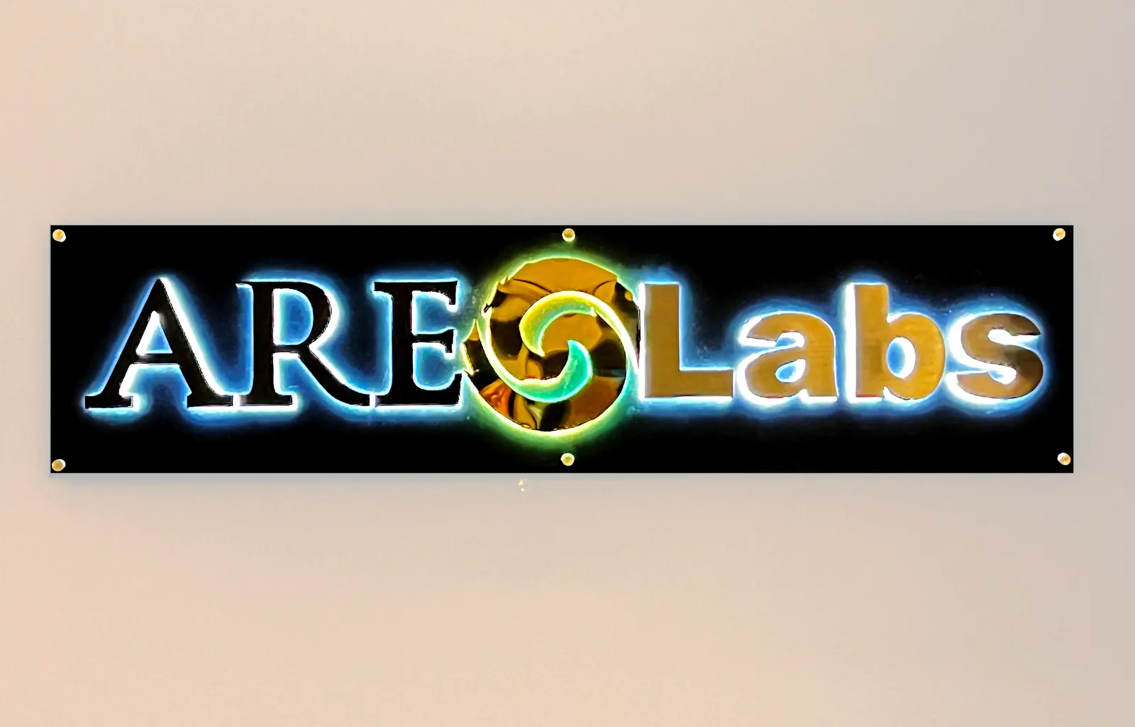 ARE Labs wall sign in the company lobby