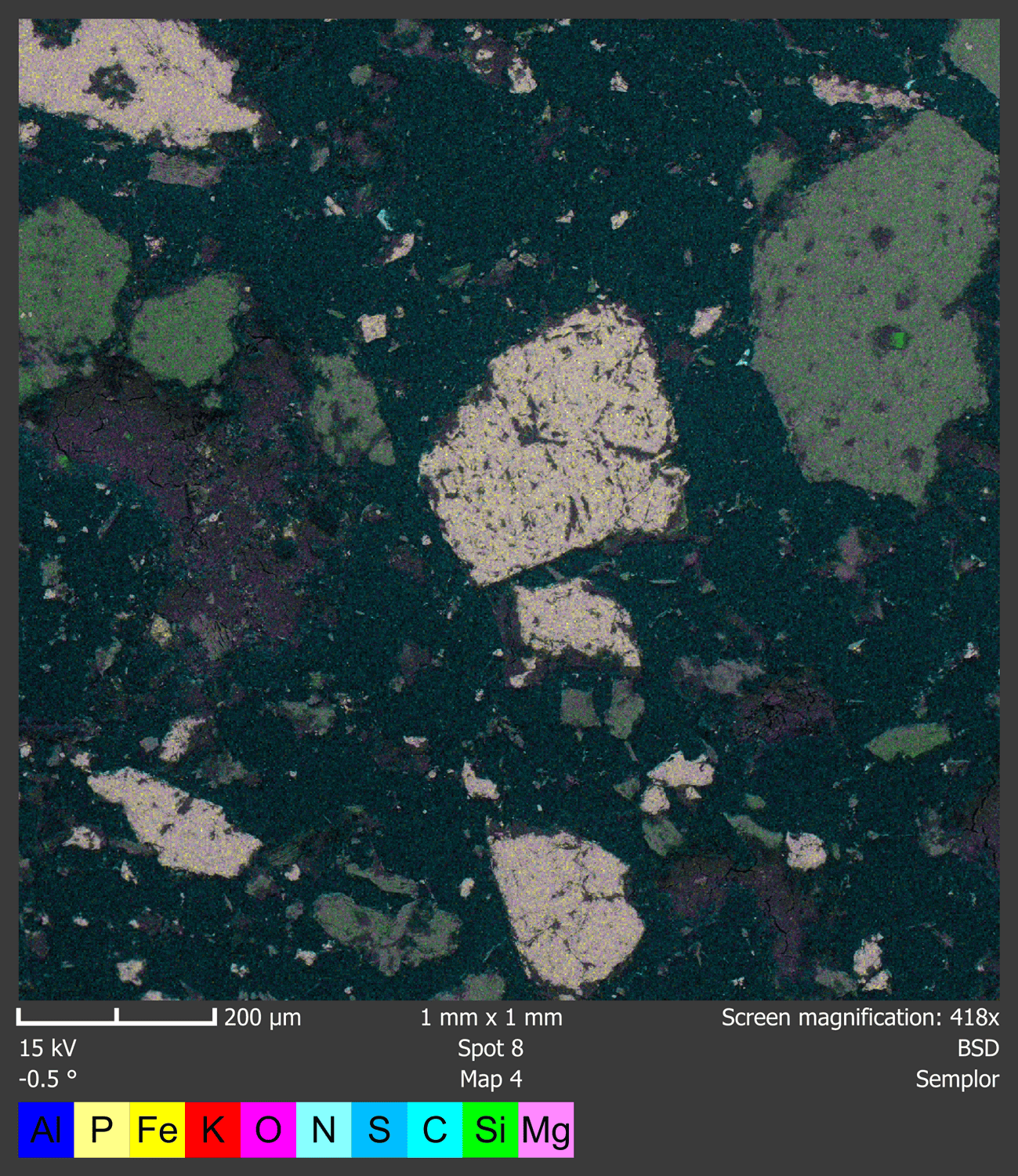 Semplor EDS elemental map of the same iron-ore specimen field